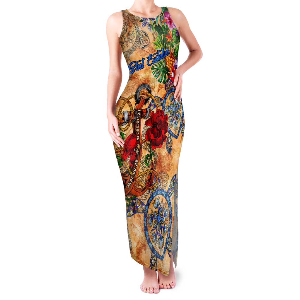 Sint Eustatius Tank Maxi Dress Geographic Coordinate Anchor - Turlte Tropical