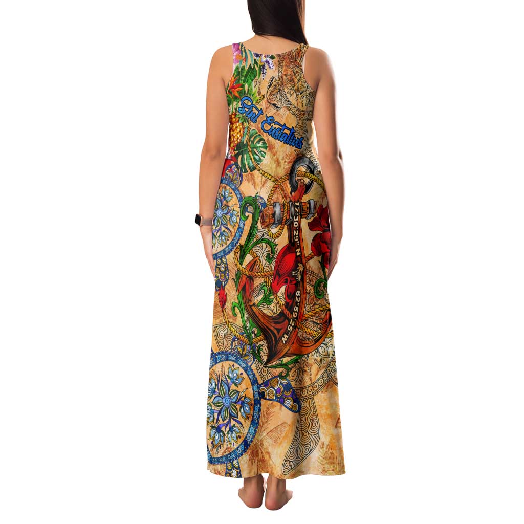 Sint Eustatius Tank Maxi Dress Geographic Coordinate Anchor - Turlte Tropical