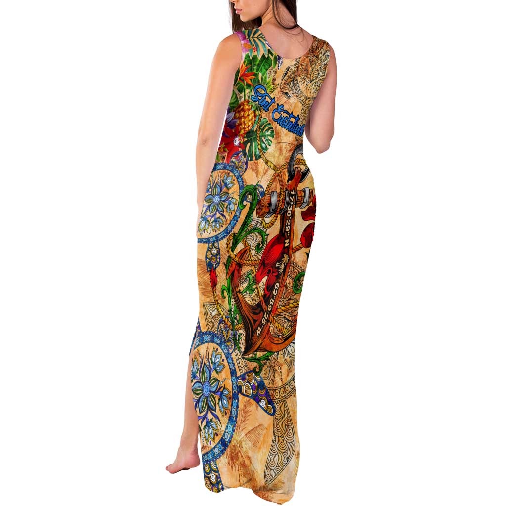 Sint Eustatius Tank Maxi Dress Geographic Coordinate Anchor - Turlte Tropical