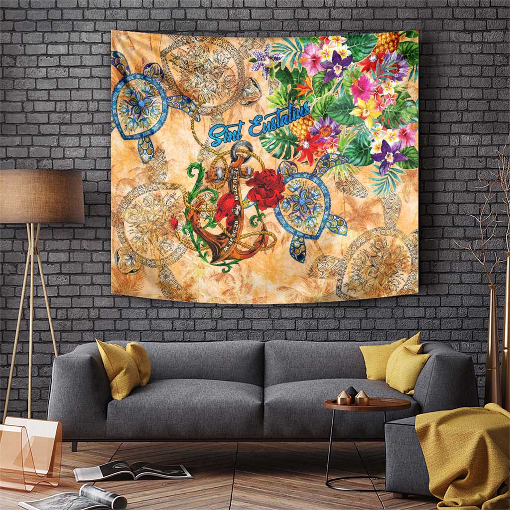 Sint Eustatius Tapestry Geographic Coordinate Anchor - Turlte Tropical