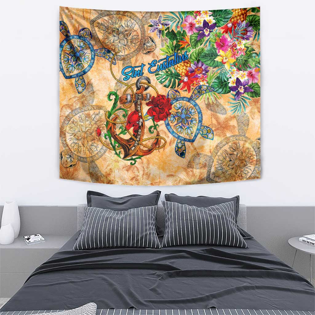 Sint Eustatius Tapestry Geographic Coordinate Anchor - Turlte Tropical