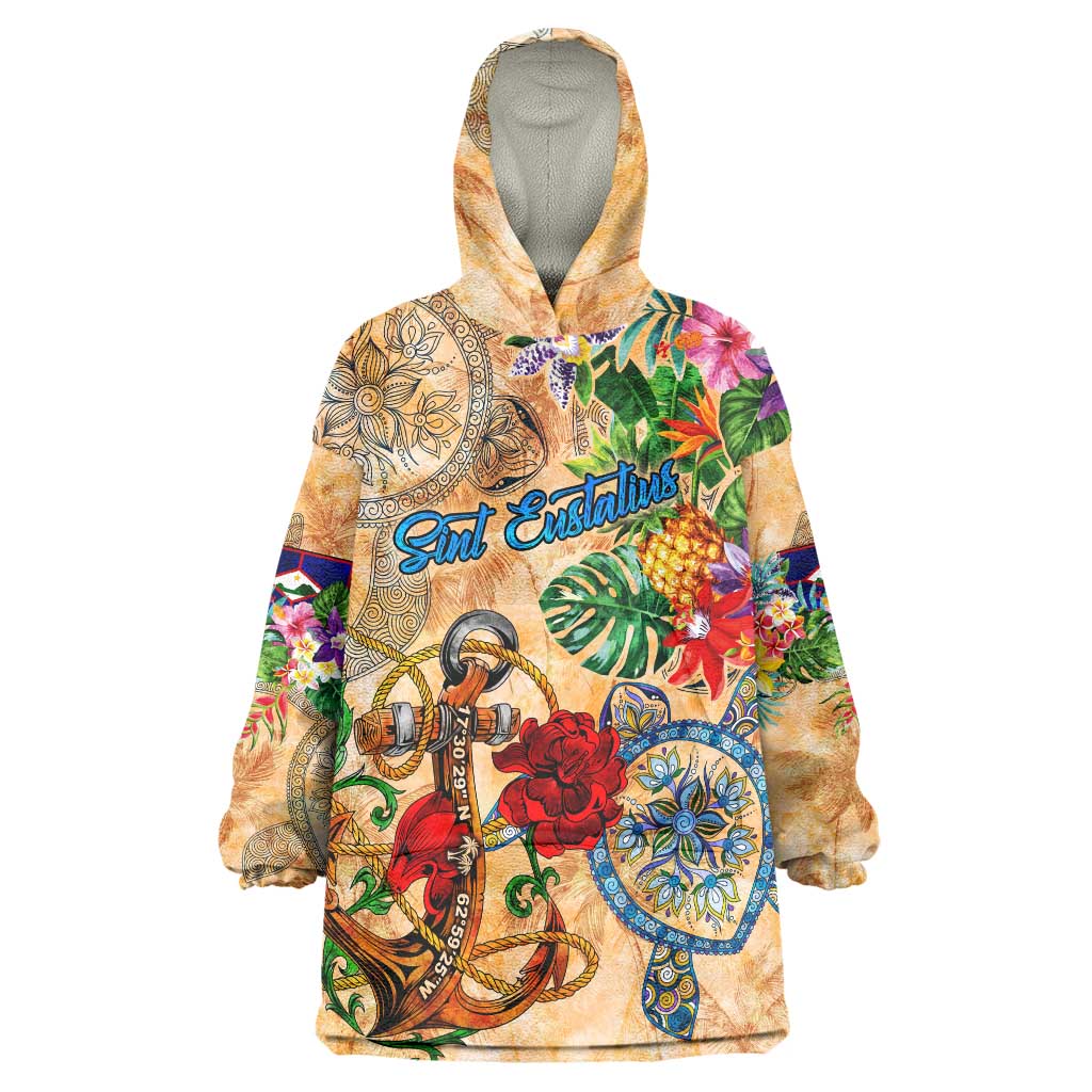 Sint Eustatius Wearable Blanket Hoodie Geographic Coordinate Anchor - Turlte Tropical