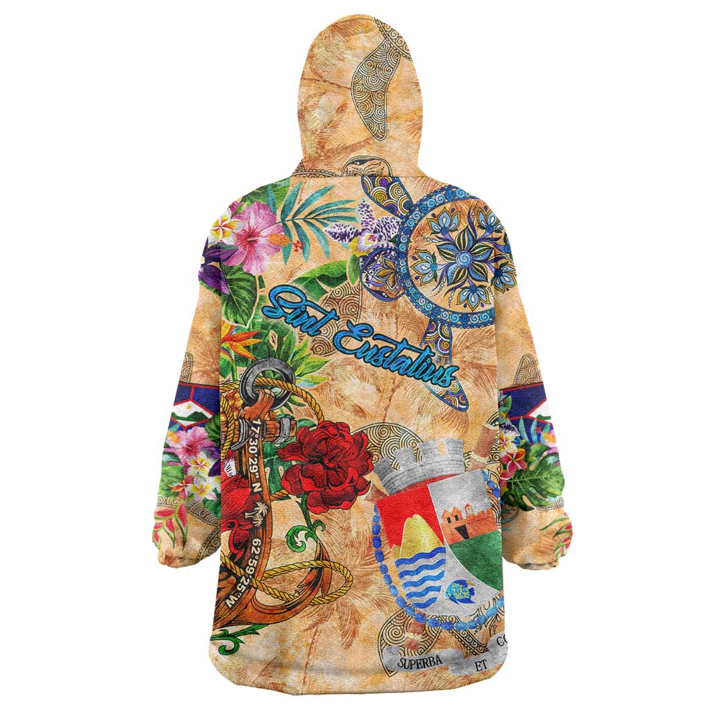 Sint Eustatius Wearable Blanket Hoodie Geographic Coordinate Anchor - Turlte Tropical