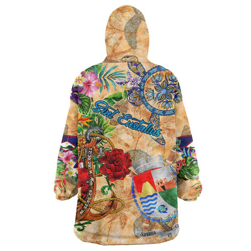 Sint Eustatius Wearable Blanket Hoodie Geographic Coordinate Anchor - Turlte Tropical