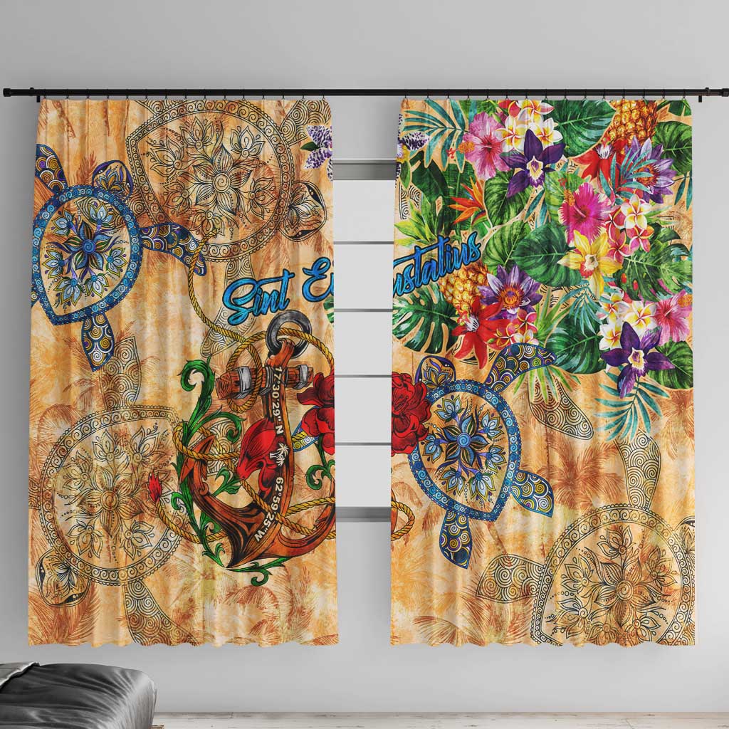 Sint Eustatius Window Curtain Geographic Coordinate Anchor - Turlte Tropical