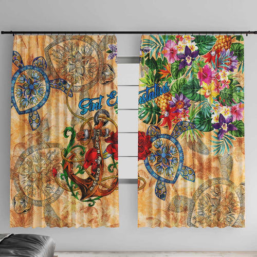 Sint Eustatius Window Curtain Geographic Coordinate Anchor - Turlte Tropical