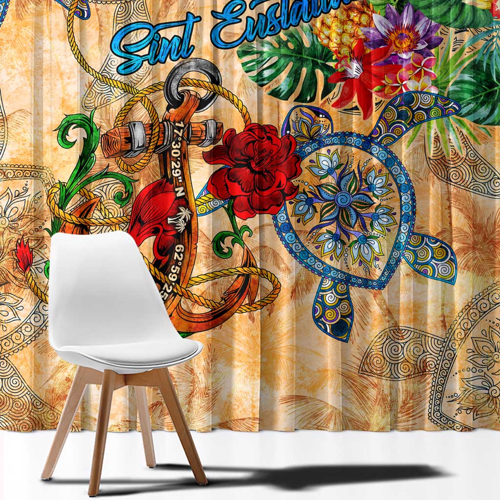 Sint Eustatius Window Curtain Geographic Coordinate Anchor - Turlte Tropical