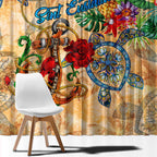 Sint Eustatius Window Curtain Geographic Coordinate Anchor - Turlte Tropical