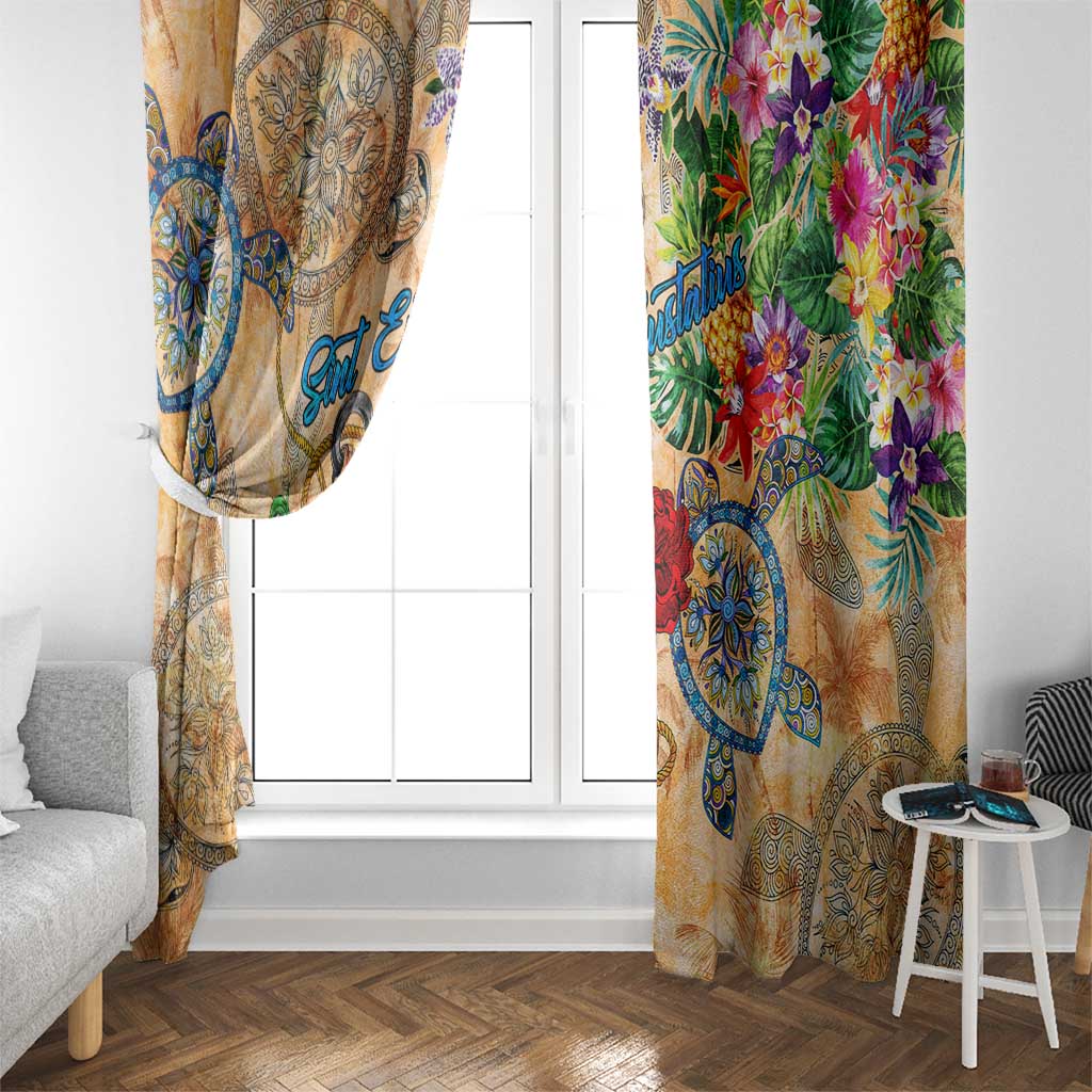 Sint Eustatius Window Curtain Geographic Coordinate Anchor - Turlte Tropical