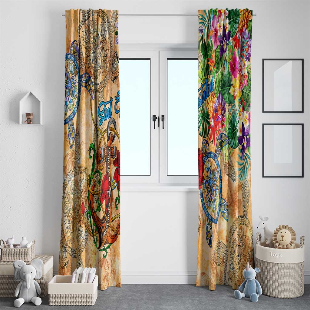 Sint Eustatius Window Curtain Geographic Coordinate Anchor - Turlte Tropical