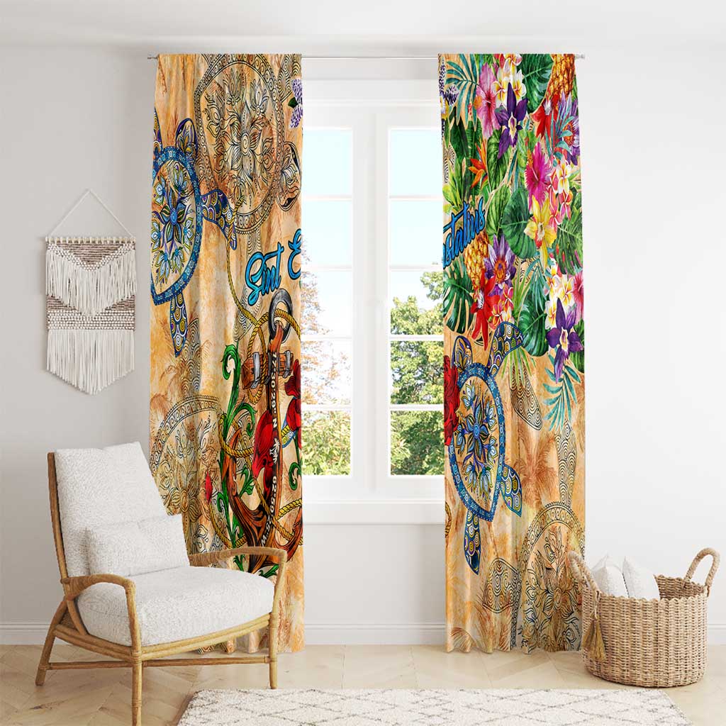 Sint Eustatius Window Curtain Geographic Coordinate Anchor - Turlte Tropical