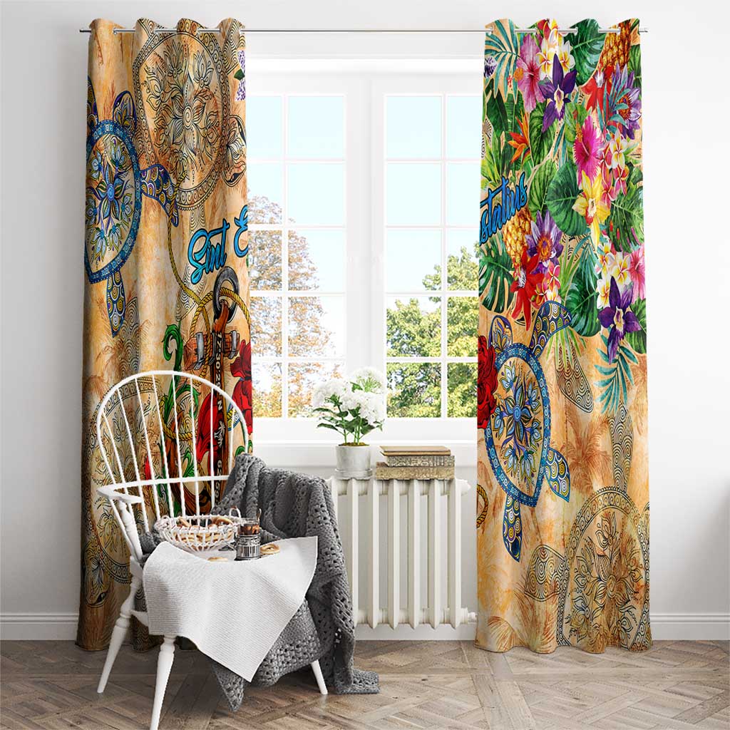 Sint Eustatius Window Curtain Geographic Coordinate Anchor - Turlte Tropical