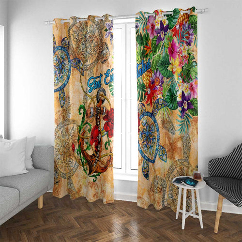 Sint Eustatius Window Curtain Geographic Coordinate Anchor - Turlte Tropical