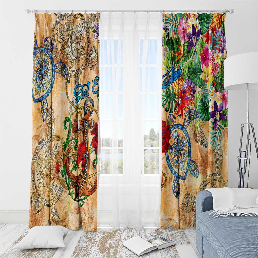 Sint Eustatius Window Curtain Geographic Coordinate Anchor - Turlte Tropical