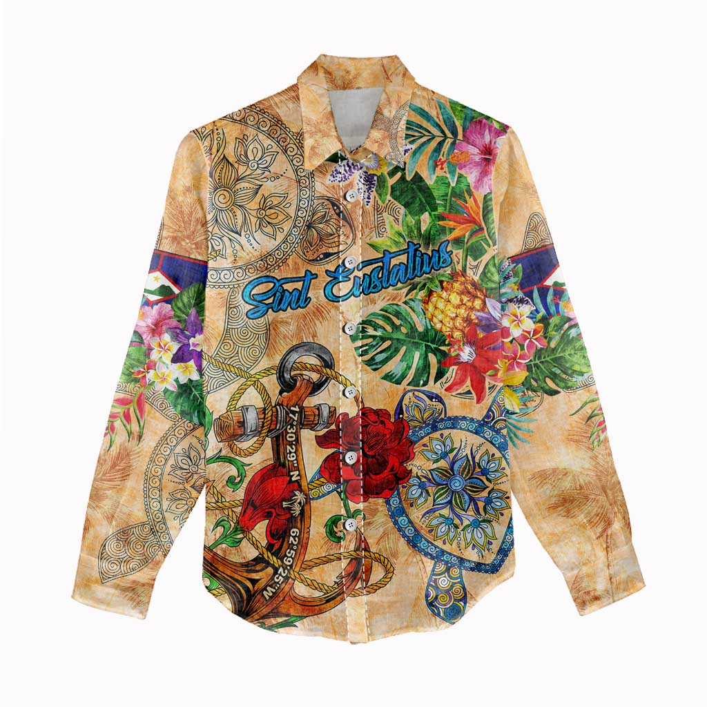 Sint Eustatius Women Casual Shirt Geographic Coordinate Anchor - Turlte Tropical