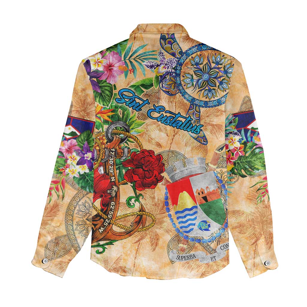 Sint Eustatius Women Casual Shirt Geographic Coordinate Anchor - Turlte Tropical
