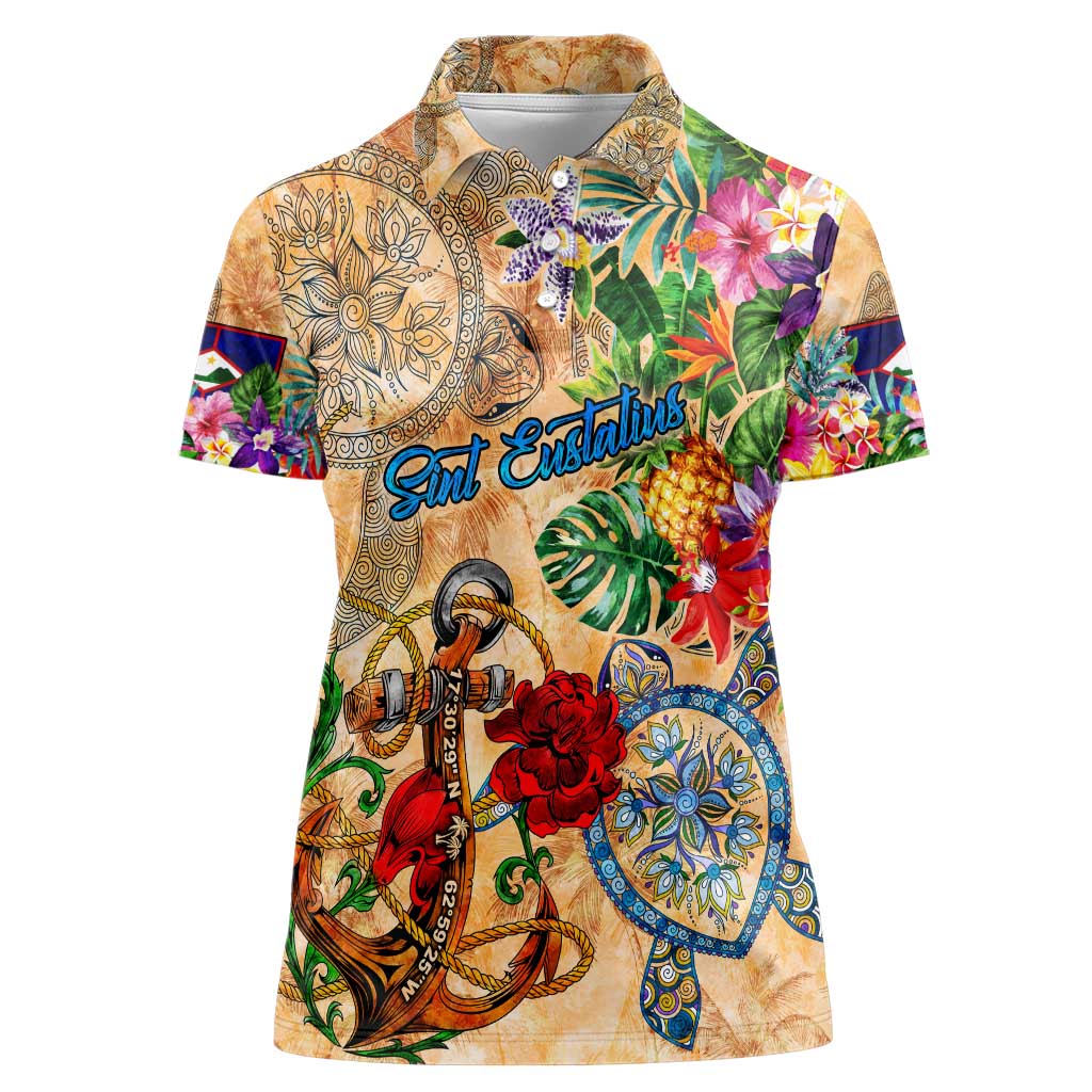 Sint Eustatius Women Polo Shirt Geographic Coordinate Anchor - Turlte Tropical