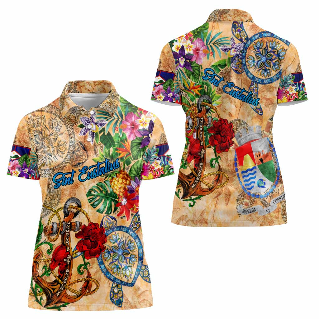 Sint Eustatius Women Polo Shirt Geographic Coordinate Anchor - Turlte Tropical