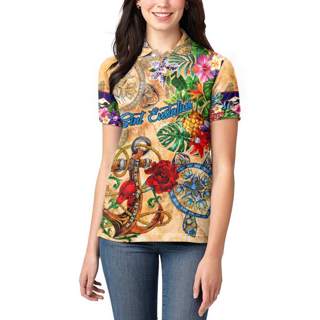 Sint Eustatius Women Polo Shirt Geographic Coordinate Anchor - Turlte Tropical