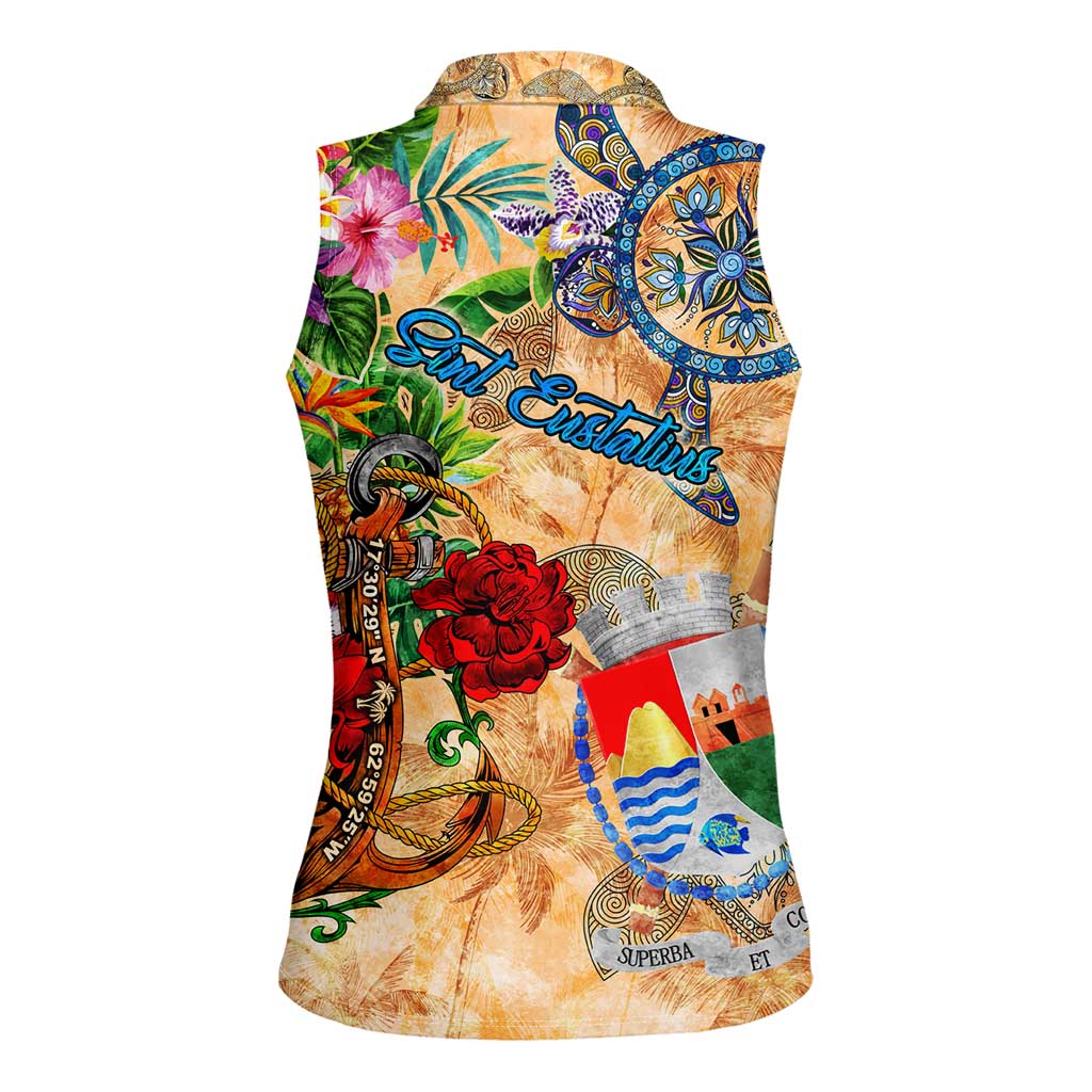 Sint Eustatius Women Sleeveless Polo Shirt Geographic Coordinate Anchor - Turlte Tropical