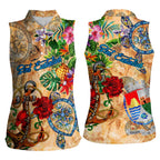 Sint Eustatius Women Sleeveless Polo Shirt Geographic Coordinate Anchor - Turlte Tropical