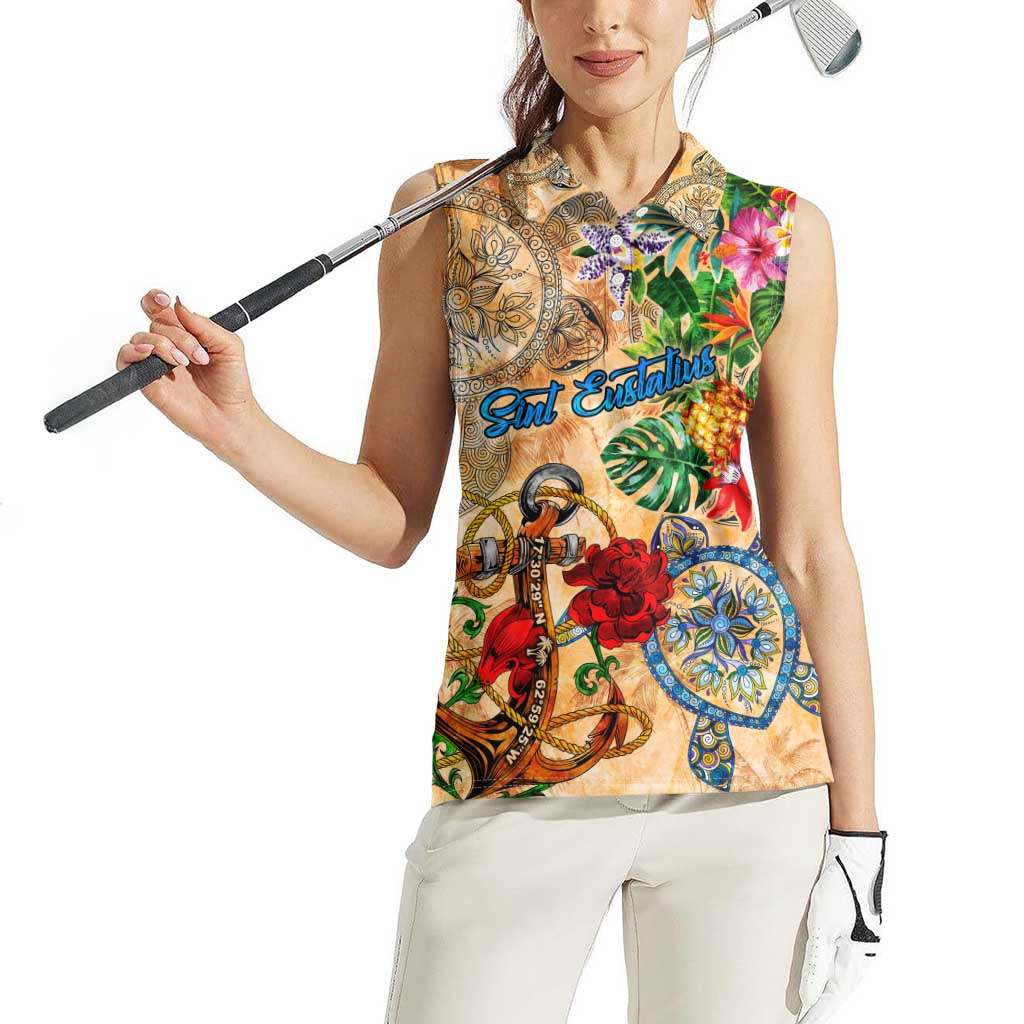 Sint Eustatius Women Sleeveless Polo Shirt Geographic Coordinate Anchor - Turlte Tropical