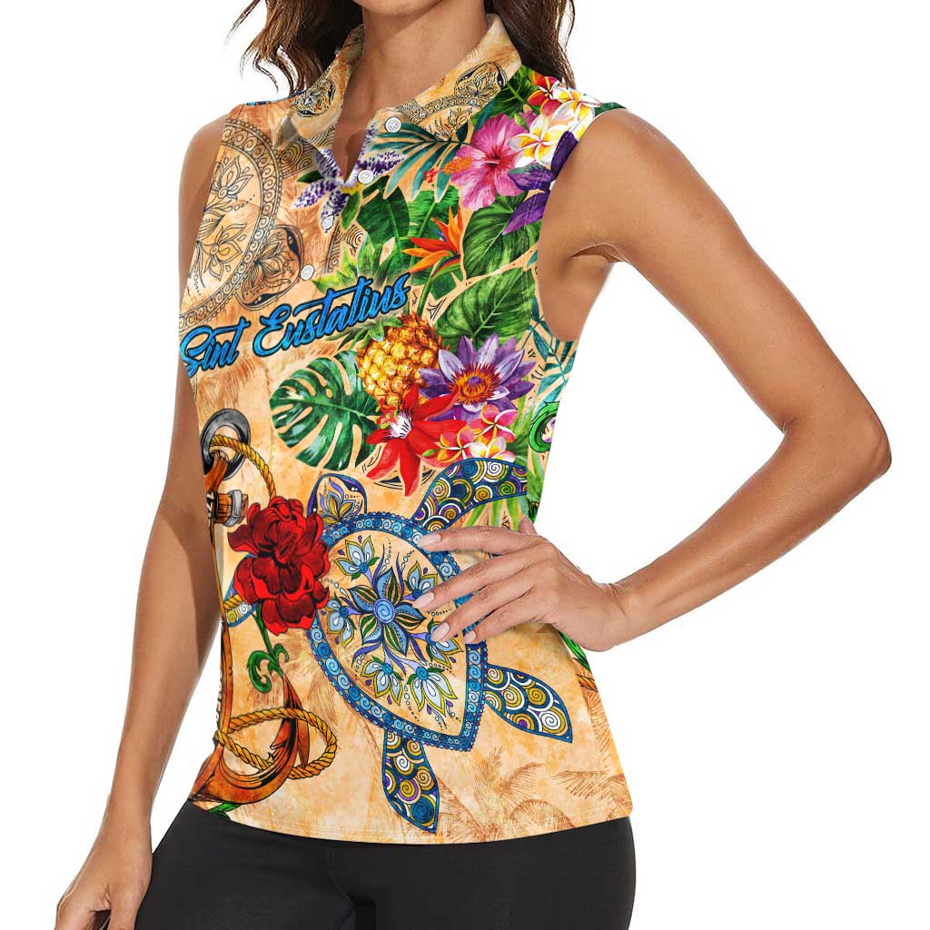 Sint Eustatius Women Sleeveless Polo Shirt Geographic Coordinate Anchor - Turlte Tropical