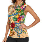 Sint Eustatius Women Sleeveless Polo Shirt Geographic Coordinate Anchor - Turlte Tropical