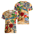 Sint Eustatius Women V-Neck T-Shirt Geographic Coordinate Anchor - Turlte Tropical