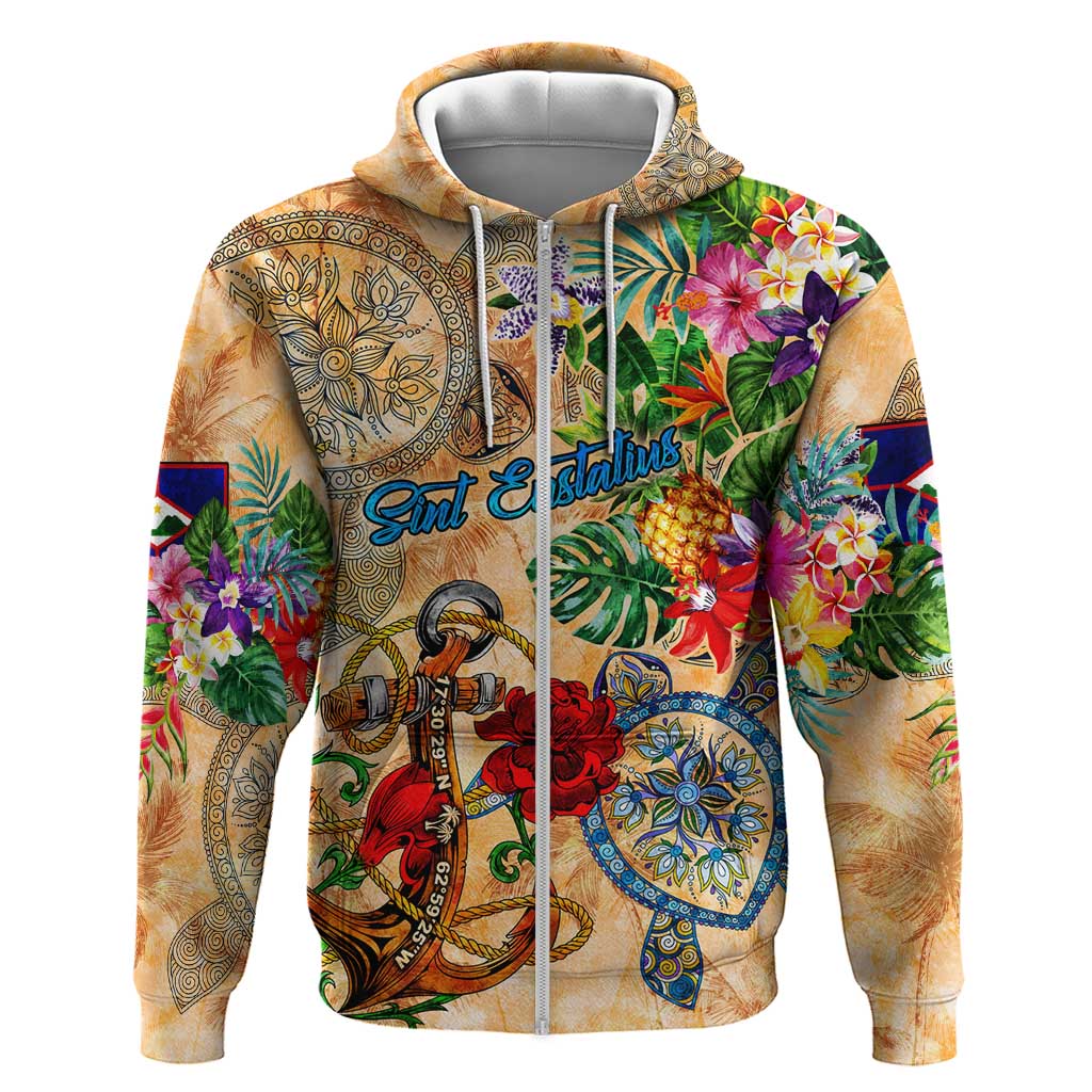 Sint Eustatius Zip Hoodie Geographic Coordinate Anchor - Turlte Tropical