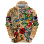 Sint Eustatius Zip Hoodie Geographic Coordinate Anchor - Turlte Tropical