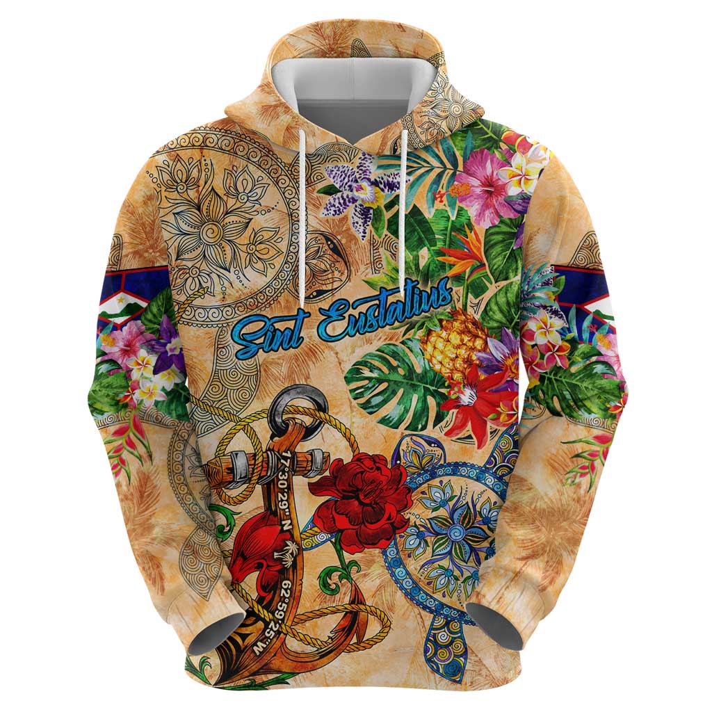 Sint Eustatius Zip Hoodie Geographic Coordinate Anchor - Turlte Tropical