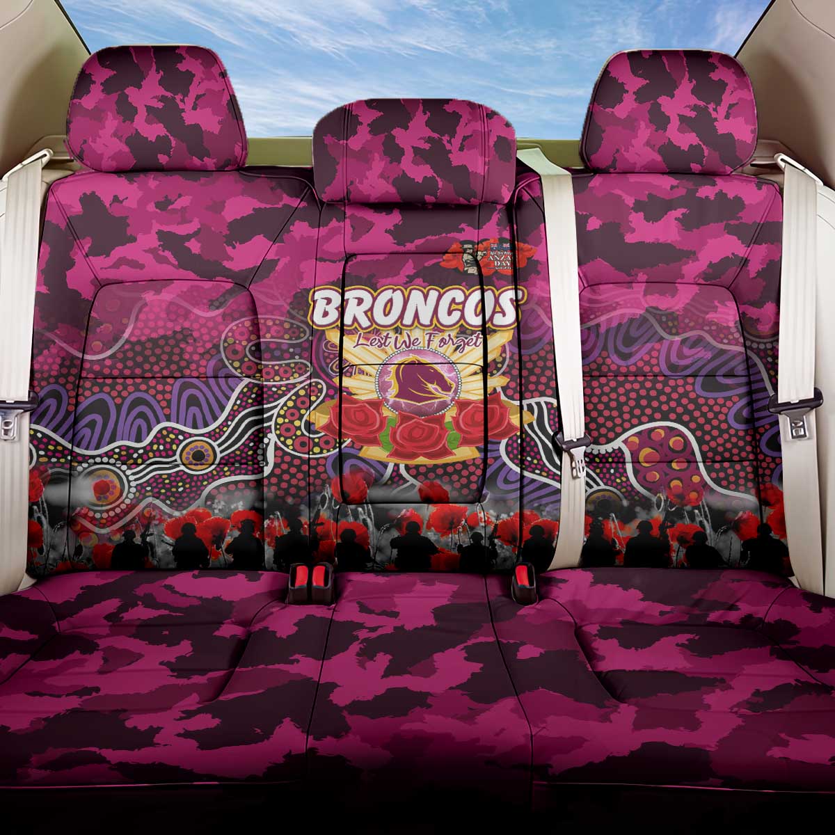 Broncos ANZAC Day Back Car Seat Cover Australian Army - Lest We Forget