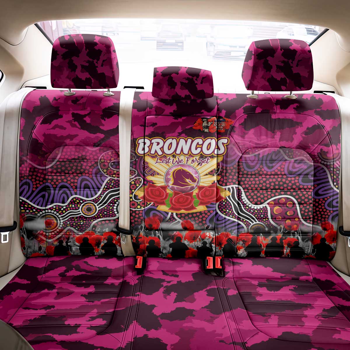 Broncos ANZAC Day Back Car Seat Cover Australian Army - Lest We Forget