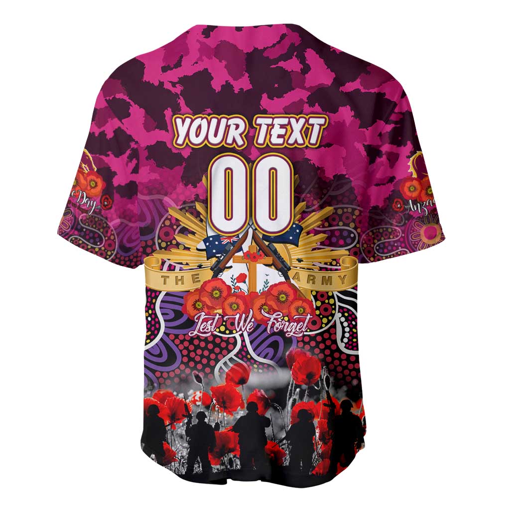 Personalized Broncos ANZAC Day Baseball Jersey Australian Army - Lest We Forget
