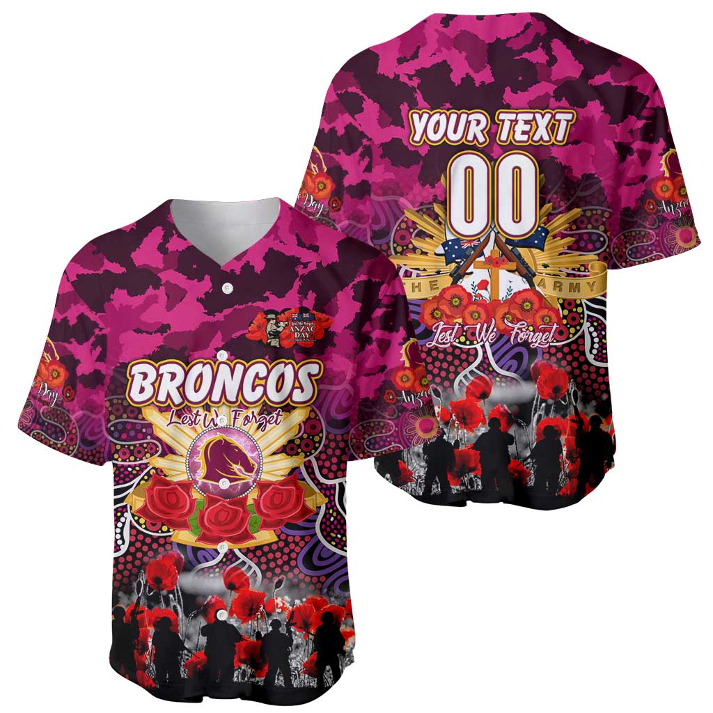 Personalized Broncos ANZAC Day Baseball Jersey Australian Army - Lest We Forget