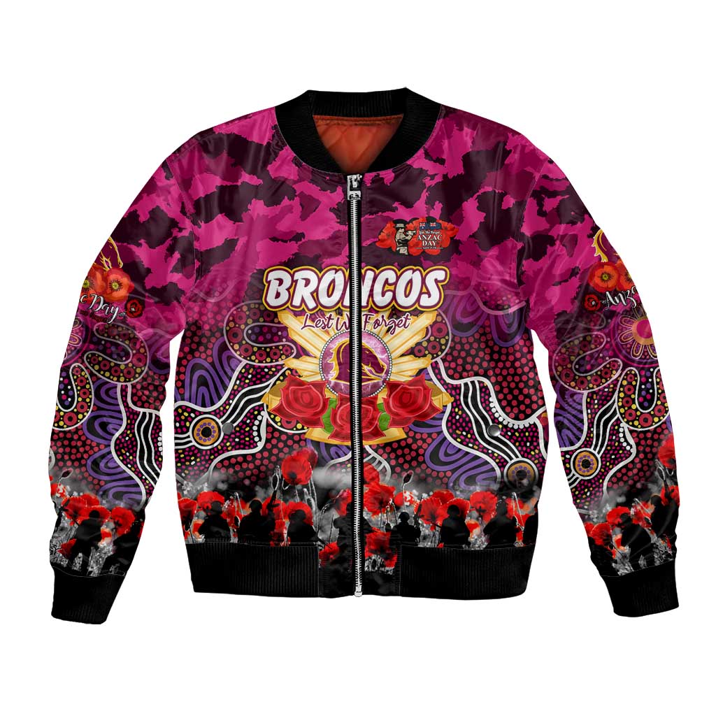 Personalized Broncos ANZAC Day Bomber Jacket Australian Army - Lest We Forget