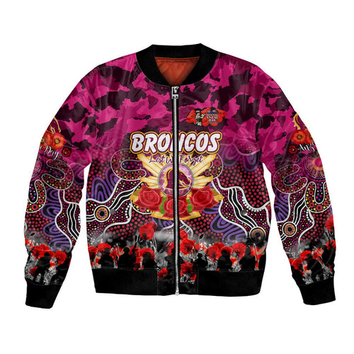 Personalized Broncos ANZAC Day Bomber Jacket Australian Army - Lest We Forget