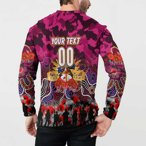 Personalized Broncos ANZAC Day Button Sweatshirt Australian Army - Lest We Forget