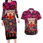 Personalized Broncos ANZAC Day Couples Matching Long Sleeve Bodycon Dress and Hawaiian Shirt Australian Army - Lest We Forget