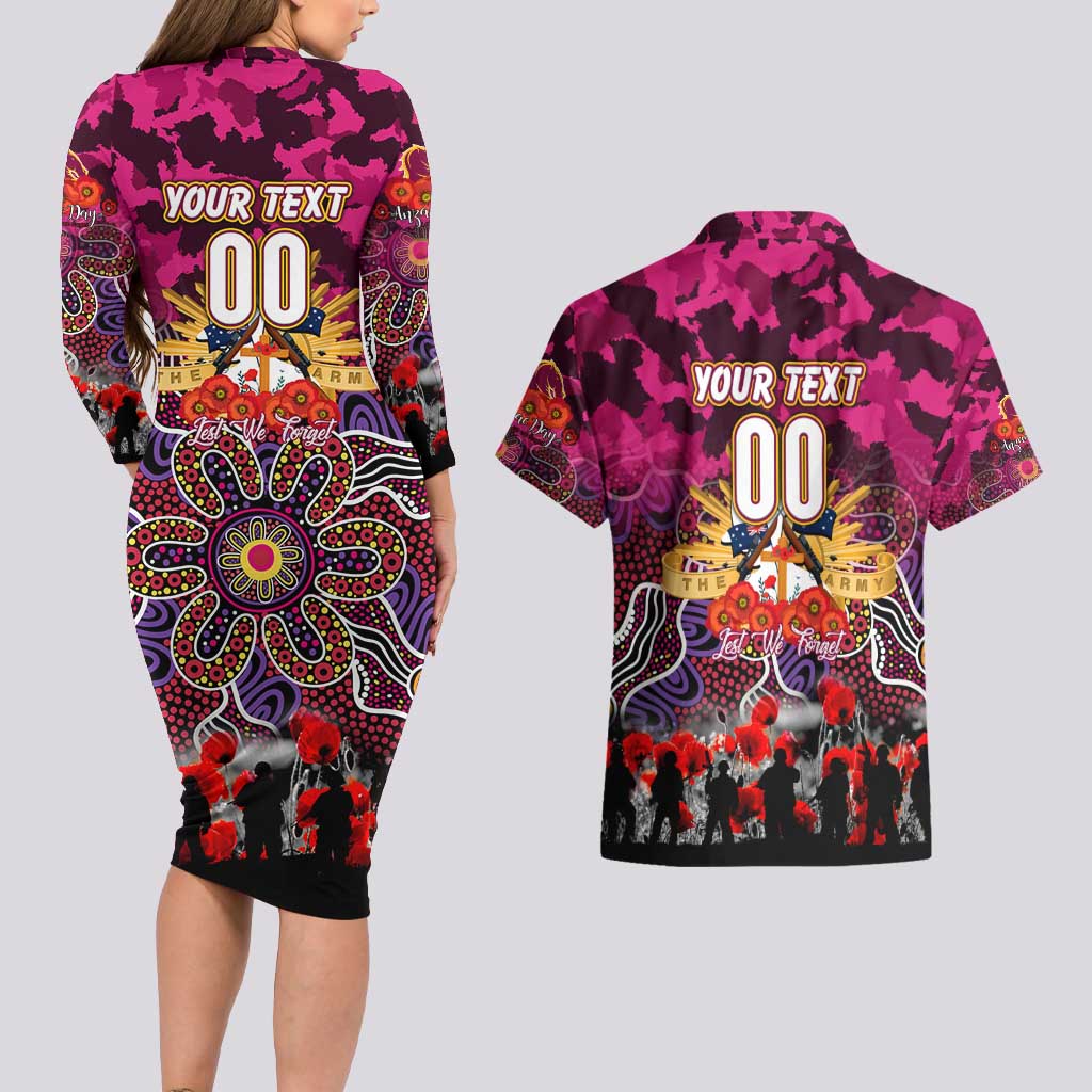 Personalized Broncos ANZAC Day Couples Matching Long Sleeve Bodycon Dress and Hawaiian Shirt Australian Army - Lest We Forget