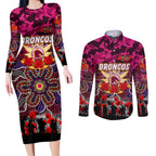 Personalized Broncos ANZAC Day Couples Matching Long Sleeve Bodycon Dress and Long Sleeve Button Shirt Australian Army - Lest We Forget