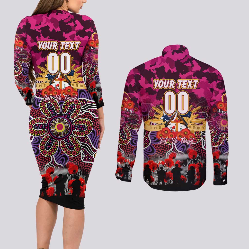 Personalized Broncos ANZAC Day Couples Matching Long Sleeve Bodycon Dress and Long Sleeve Button Shirt Australian Army - Lest We Forget