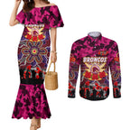 Personalized Broncos ANZAC Day Couples Matching Mermaid Dress and Long Sleeve Button Shirt Australian Army - Lest We Forget