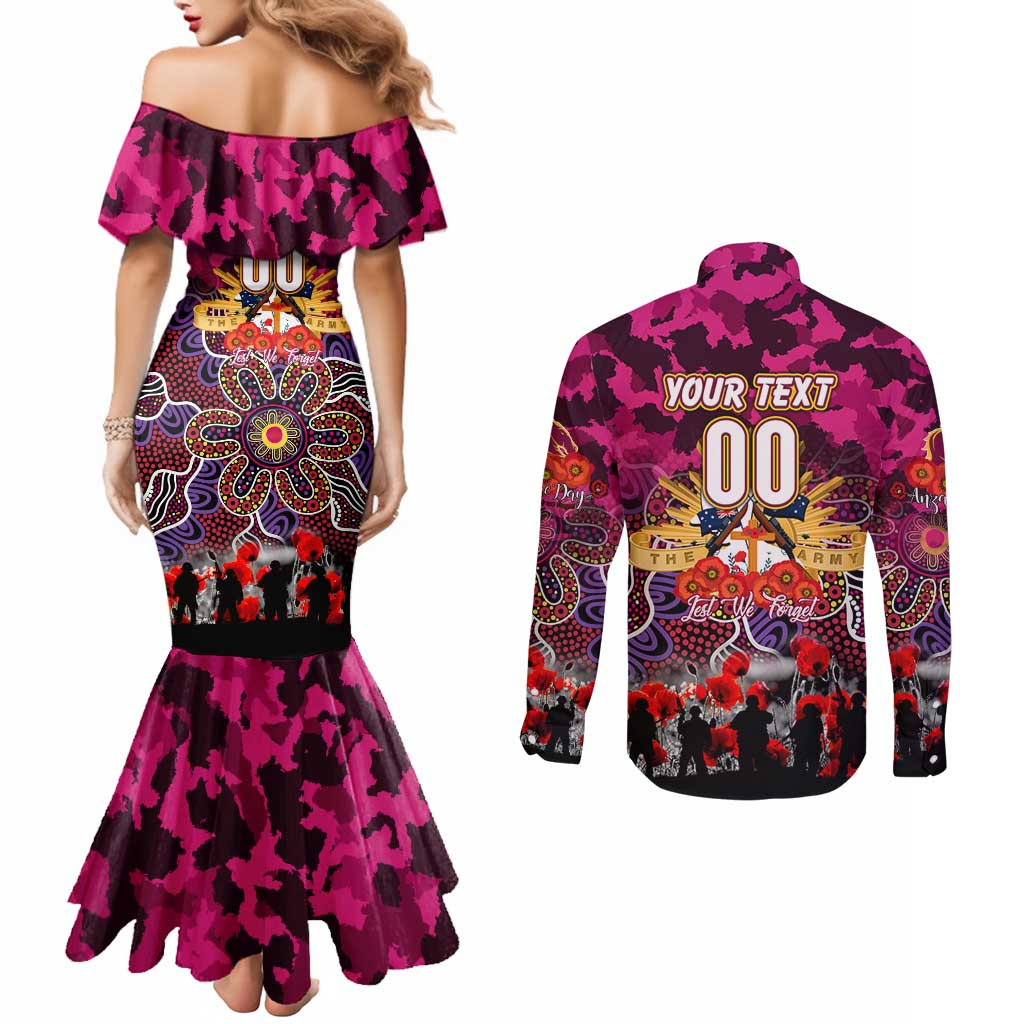 Personalized Broncos ANZAC Day Couples Matching Mermaid Dress and Long Sleeve Button Shirt Australian Army - Lest We Forget