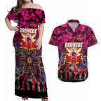 Personalized Broncos ANZAC Day Couples Matching Off Shoulder Maxi Dress and Hawaiian Shirt Australian Army - Lest We Forget