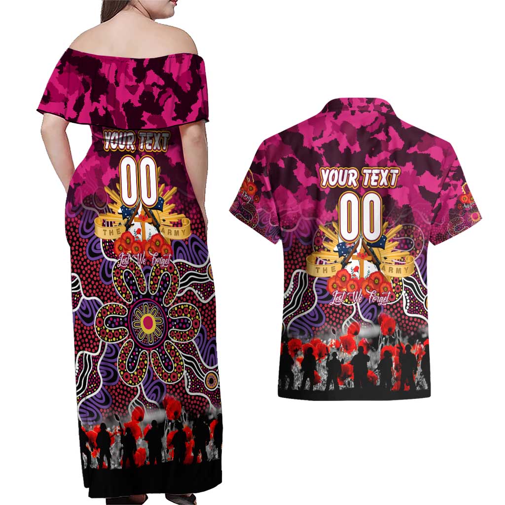 Personalized Broncos ANZAC Day Couples Matching Off Shoulder Maxi Dress and Hawaiian Shirt Australian Army - Lest We Forget