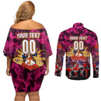 Personalized Broncos ANZAC Day Couples Matching Off Shoulder Short Dress and Long Sleeve Button Shirt Australian Army - Lest We Forget