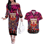 Personalized Broncos ANZAC Day Couples Matching Off The Shoulder Long Sleeve Dress and Hawaiian Shirt Australian Army - Lest We Forget