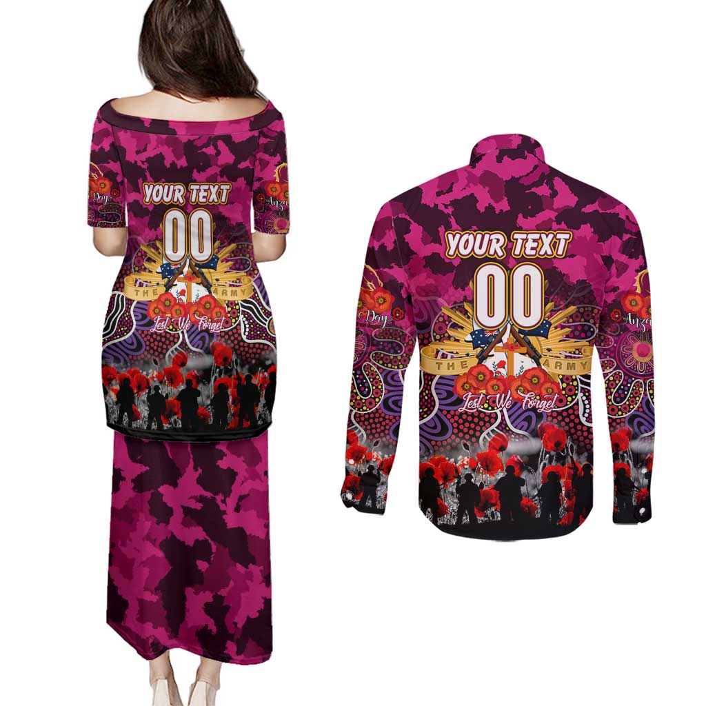 Personalized Broncos ANZAC Day Couples Matching Puletasi and Long Sleeve Button Shirt Australian Army - Lest We Forget